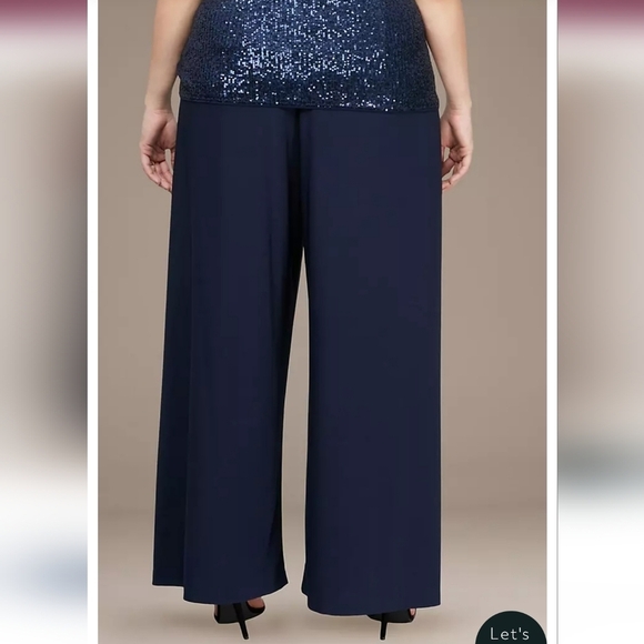 NWT Alex Evenings Stretch Matte Jersey Wide Leg Pants in Dark Navy - Picture 2 of 9